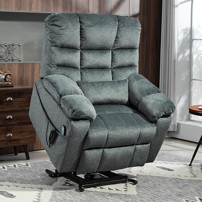 3-Motor Lift Chair with Adjustable Seat Height Zero Gravity Lay Flat Recliner with Heat Massage, Big Man Lift Recliners 400 lbs for Elderly Storage Cup Holders, Tall Man Recliner