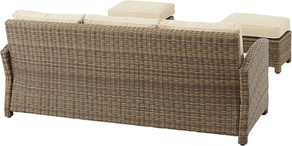 Crosley Furniture Bradenton 3-Piece Outdoor Sofa Patio Furniture Set, Wicker Conversation Sets for Porch, Brown with Sand Cushions