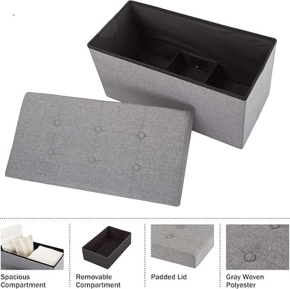 Folding Storage Ottoman - 30-Inch Tufted Footrest, Linen Chest, or Bench with Removable Bin for Living Room, Bedroom, or Dorm by Lavish Home (Gray)
