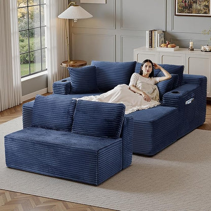 134''Oversized Modular Sectional Sofa Boneless Cloud Couch with Chaise Comfy Sectional Couches for Living Room,Bedroom,Apartment (Blue, 134''W U-Shaped)