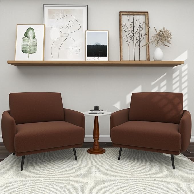 Oversized Accent Chair for Living Room Chairs Reading Arm Chair Comfy Modern Single Sofa Side Chairs with Metal Legs & Soft Cushion for Bedroom, Waiting Room (Velvet Reddish, Set of 2)