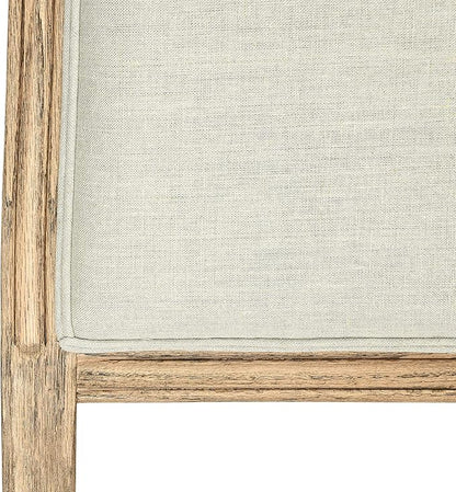 Creative Co-Op Modern Farmhouse Solid Oak Wood Headboard with Linen Upholstery, Natural and Beige, Queen