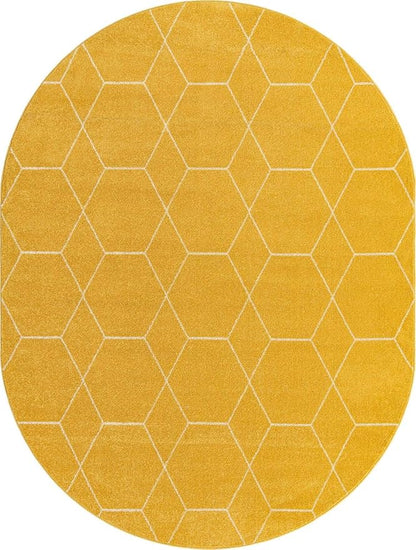 Unique Loom Trellis Frieze Collection Area Rug - Geometric (7' 10" x 10' Oval, Yellow/ Ivory)