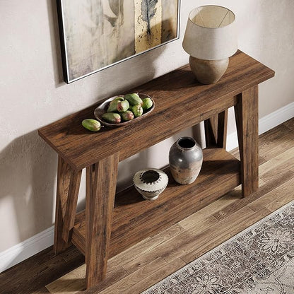 Tribesigns 41.3" Farmhouse Console Table, 2-Tier Wooden Entryway Table with Storage, Rustic Narrow Behind Couch for Living Room, Hallway, Foyer, Rustic Brown
