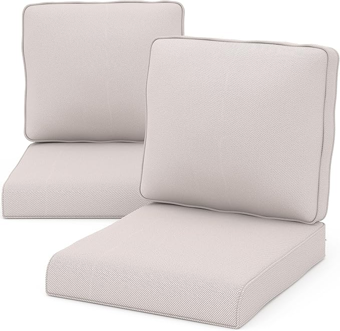 Outdoor Chair Cushions 23" x 24" x 4", Patio Deep Seat Replacement Cushions Set with Zippered Removable Cover, Weather-Resistant Olefin Fabric for Garden Chair Sofa Couch, Set of 2, Beige