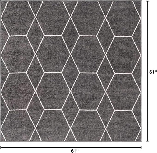 Unique Loom Trellis Frieze Collection Area Rug - Geometric (5' Square, Dark Gray/ Ivory)