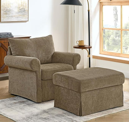 35.82" Accent Chair with Ottoman Upholstered Living Room Chairs for Reading Chair with Chaise Lounge Chairs Indoor, Comfortable Armchair for Bedroom (Brown, 35.82")