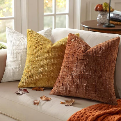decorUhome Fall Rust Chenille Throw Pillow Covers 18x18 Set of 2 Thick Textured Slubby Couch Pillow Covers Farmhouse Accent Modern Neutral Decorative Pillow Cases for Bed Sofa Living Room