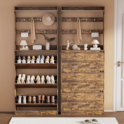 Shoe Storage Cabinet, Wood Shoe Organizer for Entryway with 3 Flip Drawers, Freestanding Shoe Rack with Adjustable Shelf, Narrow Shoe Dresser for Front Door Entrance(Brown, 78.74" x 31.5" x 9.37")