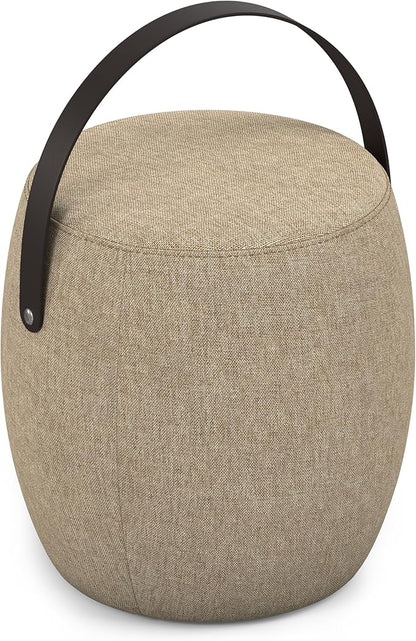 SIMPLIHOME Ramsay 16 inch Wide Contemporary Irregular Footstool in Taupe Linen Look Fabric, Fully Assembled for The Living Room