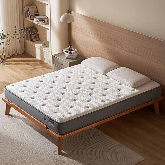 EPITEX Silverluxe Queen Hybrid Mattress 8 Inch, Gel Memory Foam Queen Size Mattress in a Box, Individual Pocket Spring for Low Motion Transfer, Medium Firm Mattress, Gray