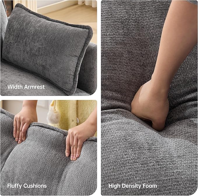 108" Modular Sectional Couches for Living Room with Ottoman, L Shaped Cloud Couch with Charger, USB & Type-c Port, Comfy 4 Seats Sofas with Deep Seat, Chenille Fabric, Darkgrey