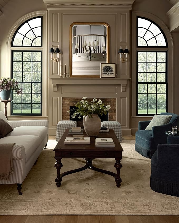 Loloi Chris Loves Julia Dorothea Collection DRT-03 Dove/Natural 5'-0" x 7'-6" Area Rug Wool Neutral Floral Living Room Bedroom Carpet