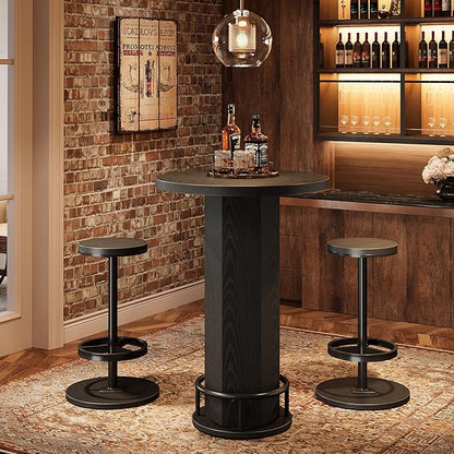 Tribesigns Round Bar Table with Chairs, Industrial Black Bistro Sets with 2 barstools, Small Pub Table with Metal Ring Footrest for Kitchen Nook, Apartment, Small Space