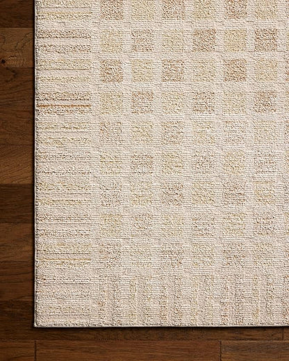 Loloi Chris Loves Julia Calvin Collection CLV-03 Bone/Natural 6'-3" x 9'-6" Area Rug Checkered Neutral Soft Living Room Bedroom Carpet