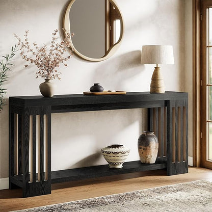 Tribesigns Farmhouse Console Table, 70.9-Inch Sofa Table Behind Couch with Vertical Stripe Legs, 2-Tier Entryway Accent Furniture for Living Room, Hallway, Entrance, Foyer, Black