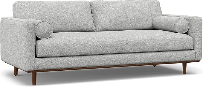 SIMPLIHOME Morrison Mid-Century Modern 89 inch Wide Sofa with Ottoman Set in Mist Grey Woven-Blend Fabric for the Living Room and Family Room