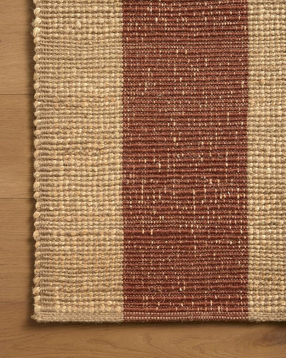 Loloi Leanne Ford Weatherstaff Collection WTS-02 Natural/Brick 3'-6" x 5'-6" Accent Rug Jute, Striped, Neutral, Entryway, Mudroom, Bathroom, and Kitchen