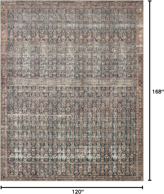 Loloi Amber Lewis Billie Collection, Ocean & Brick 10'-0" x 14'-0" Area Rug – Antique & Distressed Accent Rugs for Living Room, Bedroom, Entryway & Hallway, No Shed High Traffic Area Home Decor Rug