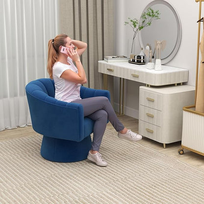 Swivel Accent Chair Set of 2, Upholstered Velvet 360° Swivel Barrel Chair for Living Room Overstuffed Bouncle Reading Chair Round Armchair for Bedroom,Vanity,Office (Navy)