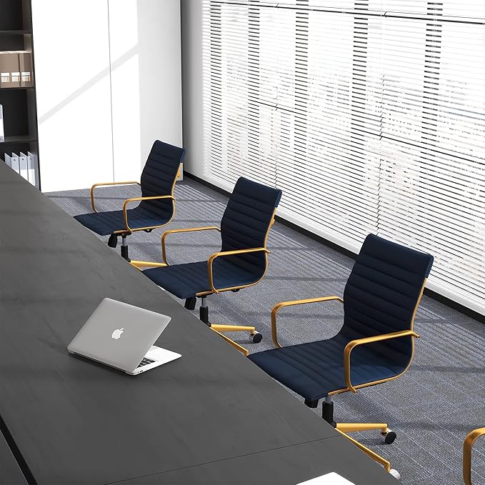 COROCC Office Desk Chair Modern Conference Room Task Chairs Leather Computer Swivel Excutive Ribbed Ergonomic Rolling Gold Desk Chair for Home Office