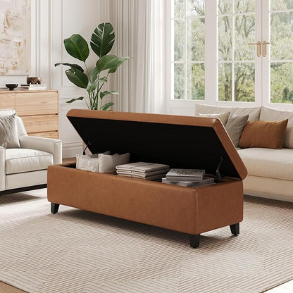 Christopher Knight Home York PU Storage Ottoman,Rectangular Ottoman Bench,Faux Leather Living Room Ottoman,Upholstered Storage Bench,Foot Rest Bench for Living Room,Entryway and Bedroom,Orange Brown