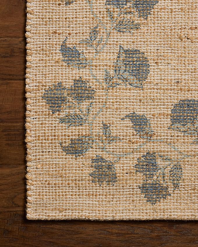 Loloi Chris Loves Julia Rue Collection RUE-05 Natural/Denim 5'-0" x 7'-6" Area Rug Jute Neutral Floral Living Room Bedroom Rug