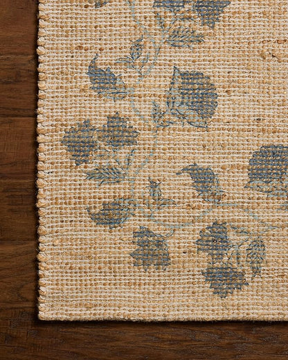 Loloi Chris Loves Julia Rue Collection RUE-05 Natural/Denim 8'-6" x 11'-6" Area Rug Jute Neutral Floral Living Room Bedroom Rug