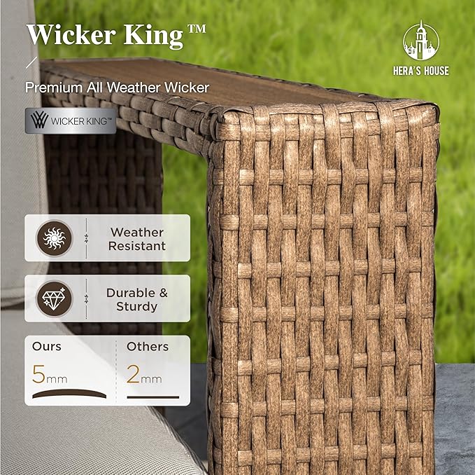 HERA'S HOUSE 2 Pieces Patio Furniture Set, Outdoor Rattan Wicker Armchairs Set of 2, All Weather Patio Conversation Set with 5.3" Widened Armrest, 10" Ultra Thick Comfy Sponge Cushion, Backyard Couch