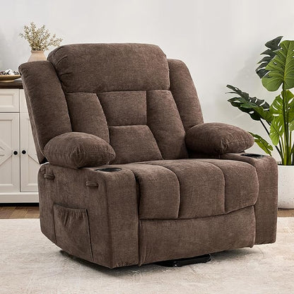 Dual Motor Power Lift Recliner Chair for Elderly, Large Electric Lift Recliner with Massage and Heat, Cup Holders, Side Pocket, Fabric(Brown)