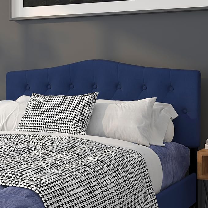 BizChair Tufted Upholstered Queen Size Headboard in Navy Fabric