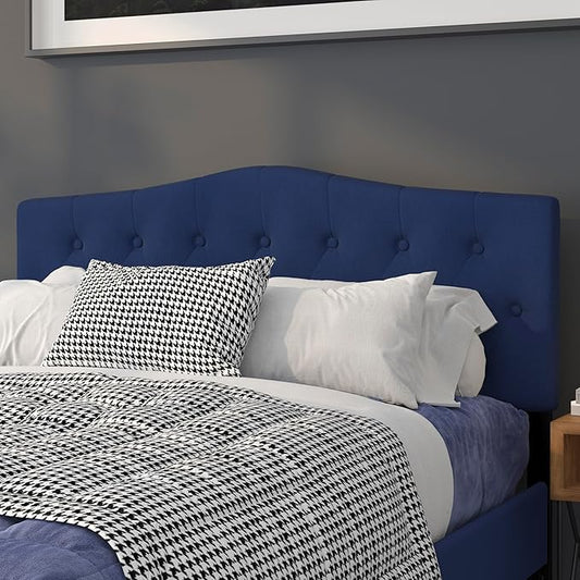 BizChair Tufted Upholstered Queen Size Headboard in Navy Fabric