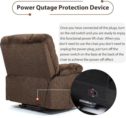 Oversized Zero Gravity Power Lift Recliner Chair for Elderly Adults Big Man Electric Lay Flat Recliner Triple Motor with Heat and Massage, Adjustable Seat Height, Arm Storage, Cup Holder