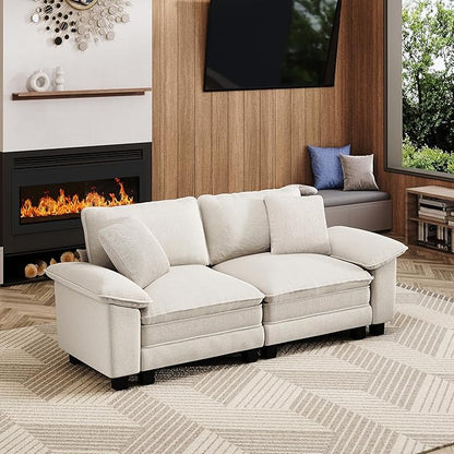 87" Cloud Modular Sectional Loveseat, 2-Seater w/Deep Seat & Removable Arms, Plush Chenille for Small Living Room & Apartment - Beige