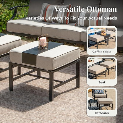 Patio Furniture Set 7 pcs, Outdoor Patio Furniture, 3-Seat Sofa, 2 Single Chairs, 2 Swivel Chairs, 2 Ottomans and 5.75" Extra Thick Cushion, Patio Conversation Set for Backyard Deck,Beige