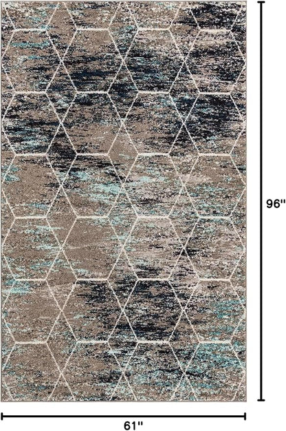 Unique Loom Trellis Frieze Collection Area Rug - Geometric (5' x 8', Blue Multi/ Ivory)