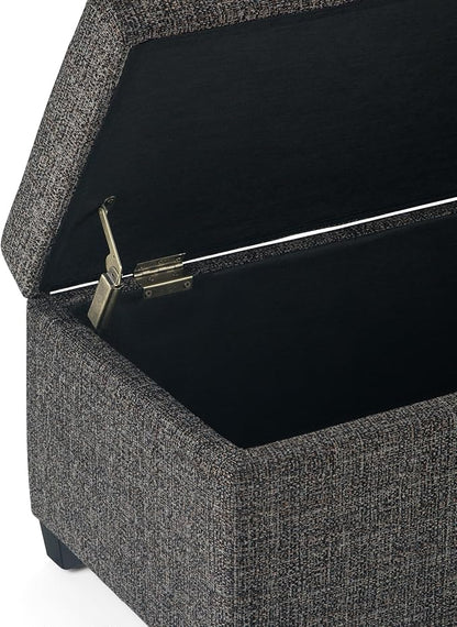SIMPLIHOME Avalon 48 inch Wide Contemporary Rectangle Storage Ottoman Bench in Dark Grey Tweed Look Fabric, Assembled, For the Living Room, Entryway and Family Room