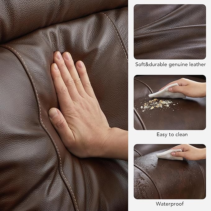 CHITA Large Power Zero Gravity Recliner Chair, Genuine Leather Recliner Chair for Adults with Adjustable Power Headrest and Hidden Slide-Out Cupholders, USB and Type-C Ports, Dark Brown