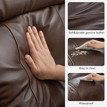 CHITA Large Power Zero Gravity Recliner Chair, Genuine Leather Recliner Chair for Adults with Adjustable Power Headrest and Hidden Slide-Out Cupholders, USB and Type-C Ports, Dark Brown