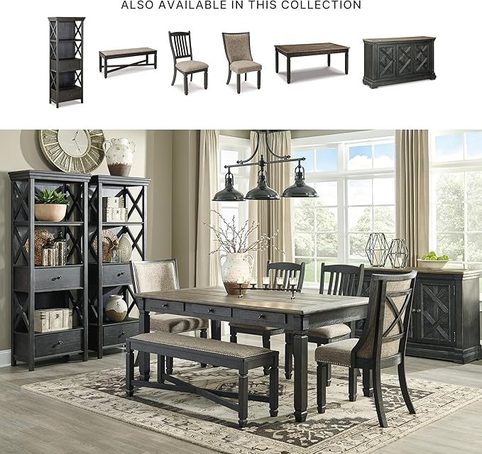 Signature Design by Ashley Tyler Creek Casual Farmhouse 75" Display Cabinet or Bookcase with Drawers and Shelf, Open Lattice Sides, Wood, Gray Black Finish