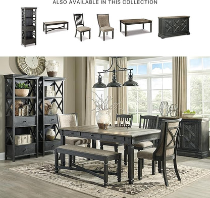 Signature Design by Ashley Tyler Creek Casual Farmhouse 75" Display Cabinet or Bookcase with Drawers and Shelf, Open Lattice Sides, Wood, Gray Black Finish