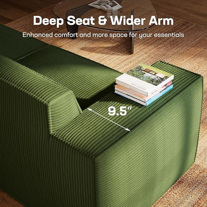 Marsail Modular Sectional Sofa, 80" L-Shaped Modular Sectional Couch with Deep Seat, Freely Combinable Sectional Cloud Sofa for Living Room, No Assembly, Plush Corduroy Fabric, Green