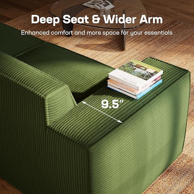 Marsail Modular Sectional Sofa, 142" U-Shaped Modular Sectional Couch with Deep Seat, Freely Combinable Sectional Cloud Sofa for Living Room, No Assembly, Plush Corduroy Fabric, Green