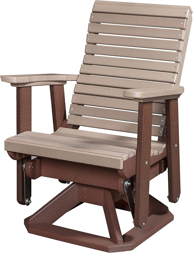 DutchCrafters Horizontal Slat High Roll Back Glider Poly Patio Chair (Tudor Brown & Weathered Wood)