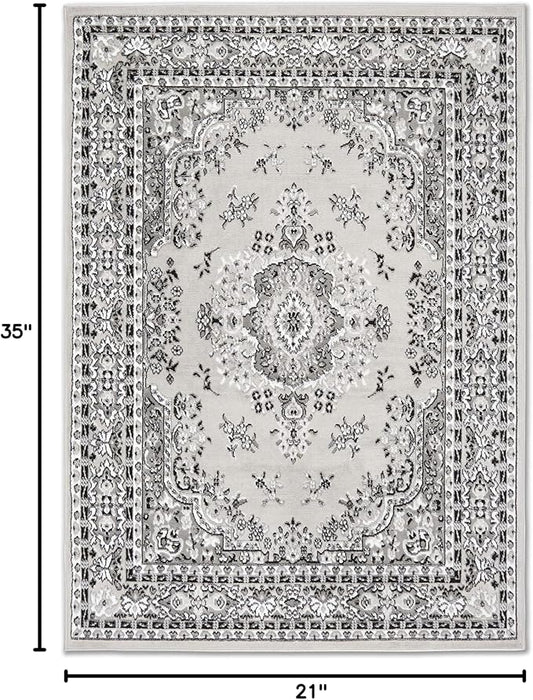 Home Dynamix Premium Sakarya Traditional Medallion Border Area Rug, Gray, 21"x35" Rectangle