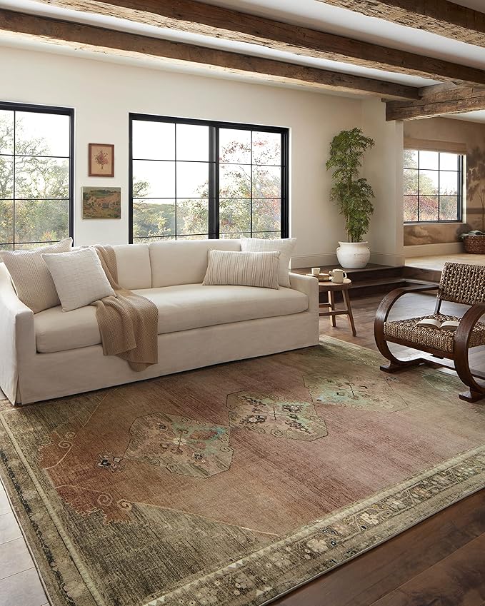 Loloi Magnolia Home by Joanna Gaines Sinclair Collection SIN-06 Clay/Tobacco 2'-3" x 11'-6", .25" Pile Height, Machine Washable, Runner Rug