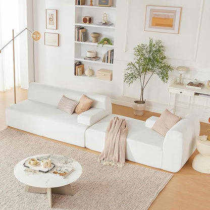 107" Modular Sectional Sofa, Boneless Couch Sponge Sectional Sofa for Living Room, High Density Sponges Cloud Couch,Modular L-Shape with Chaise, White