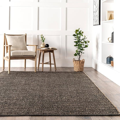 nuLOOM 2'6" x 10' Elfriede Jute & Cotton Hand Woven Area Rug, Elfriede Charcoal, Solid Rustic Farmhouse Style, Weaved Design, Natural Fiber, for Bedroom, Living Room, Hallway, Office, Entryway