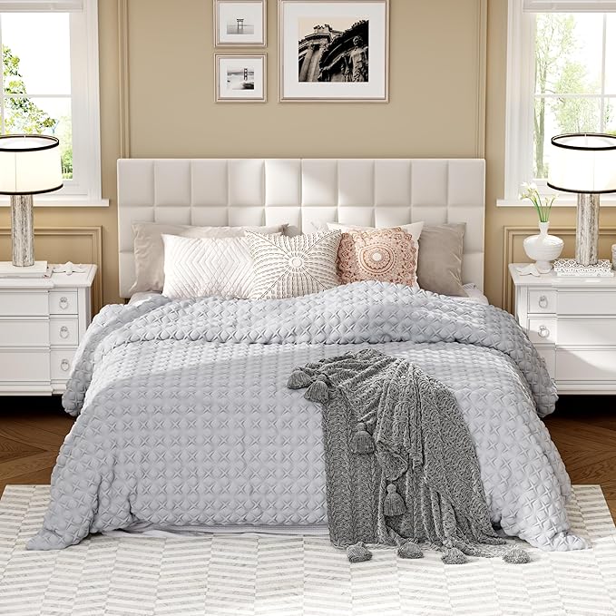 Andeworld Velvet Upholstered Tufted King Size Headboard,Wood Head Board with Metal Legs, Adjustable Height from 42” to 56”, Bed Headboard in Modern Design,Backboard for Bed, Beige