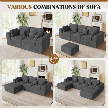 144" Cloud Sectional Couches for Living Room, Convertible U-Shape Couch with Ottoman, 6 Seater Modular Sectional Sofa,DarkGary Chenille